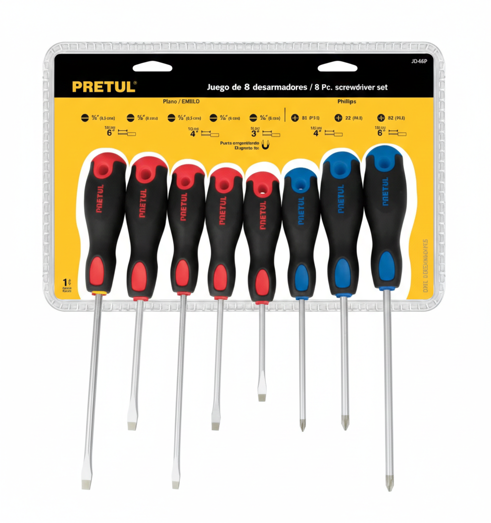 JUEGO DESTORNILLADORES DE 8 PIEZAS COMFORT GRIP PRETUL (PUNTAS MAGNETICAS) - Imagen 2